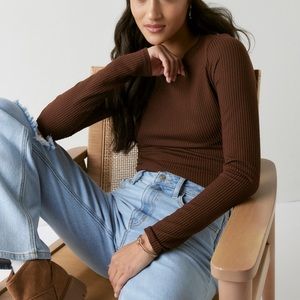 Francesca’s Brown Beth Ribbed Turtleneck Top